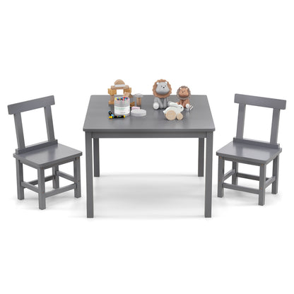 Kids Table And 2 Chairs Set, Wooden, Anti-Slip Foot Pads, Gray
