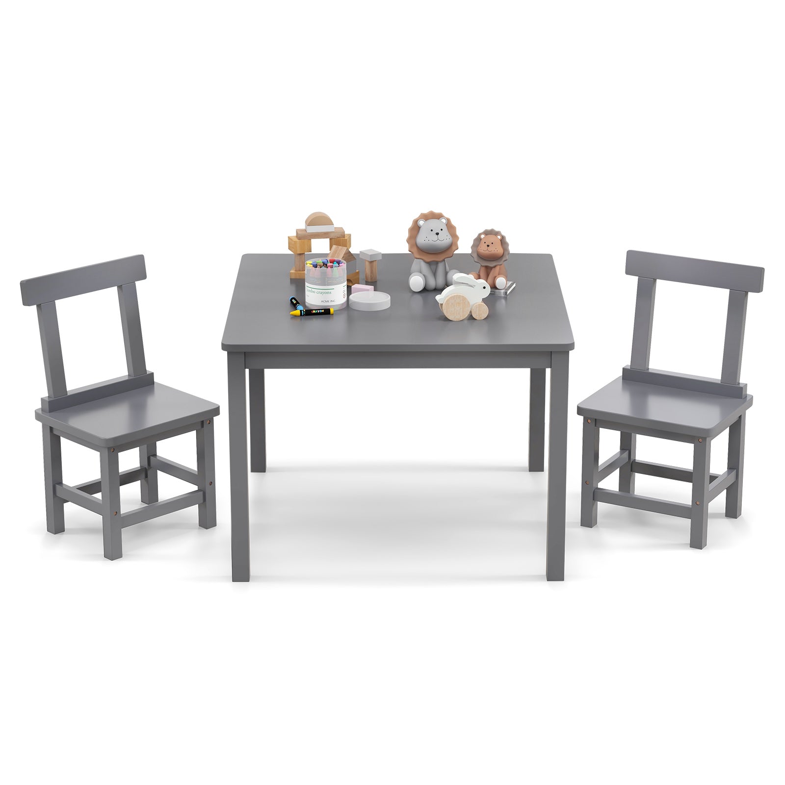 Wooden Kids Table and 2 Chairs Set with Anti-slip Foot Pads, Gray Kids Table & Chair Sets at Gallery Canada