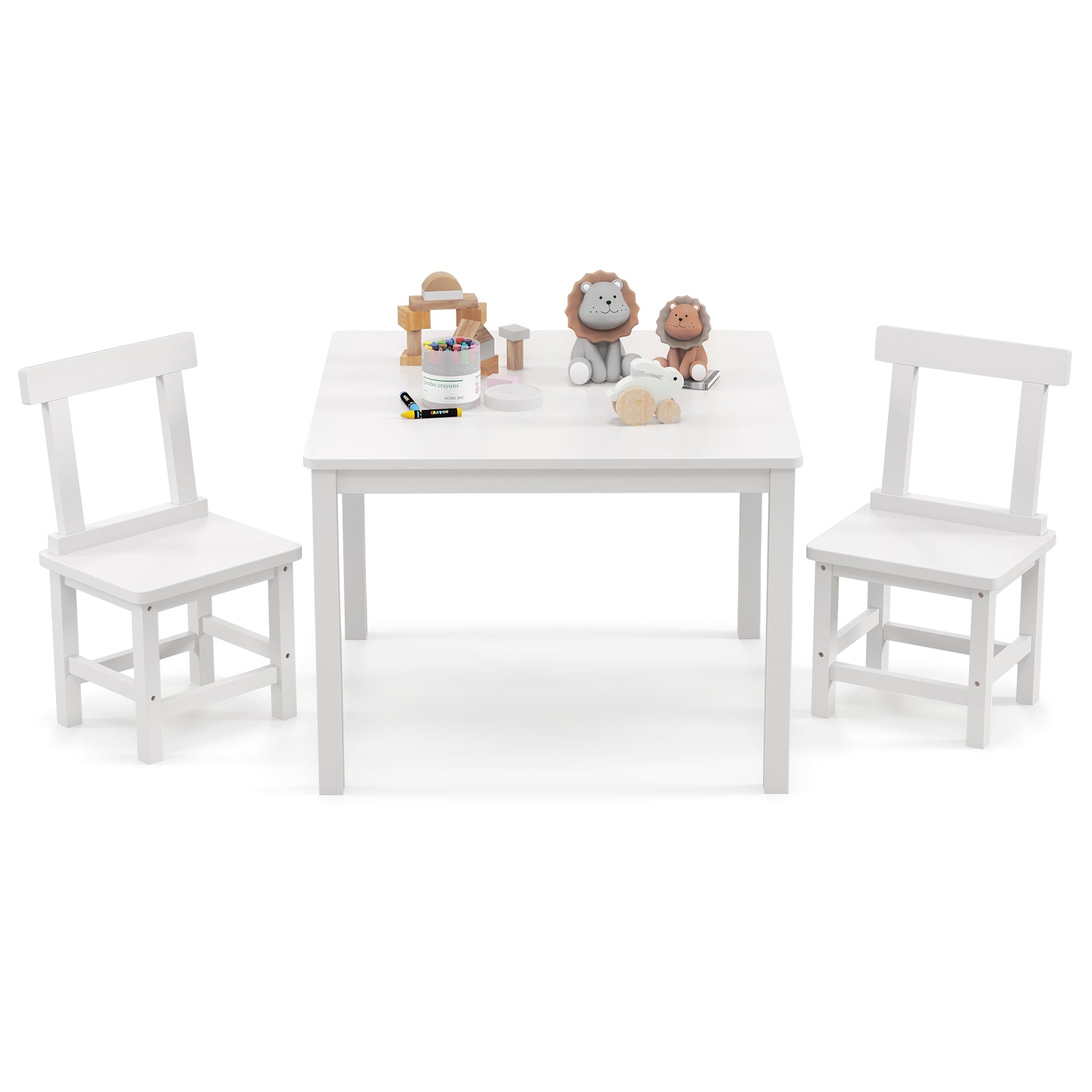 Wooden Kids Table and 2 Chairs Set with Anti-slip Foot Pads, White Kids Table & Chair Sets at Gallery Canada