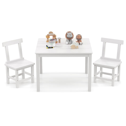 Wooden Kids Table And 2 Chairs Set, White