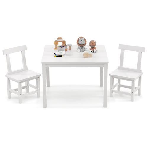 Wooden Kids Table And 2 Chairs Set, White