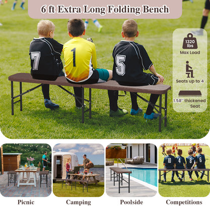 6 Feet Folding HDPE Bench with 1320 LBS Capacity and Handle Lock, Brown Outdoor Benches at Gallery Canada
