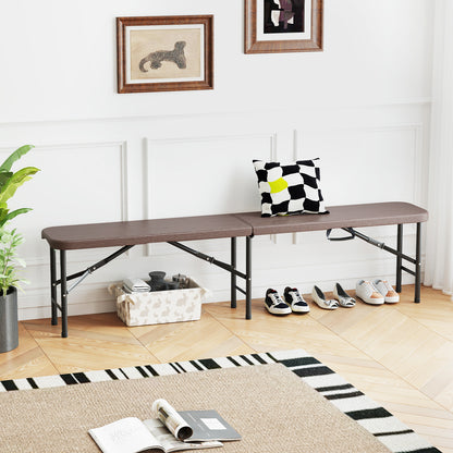 6 Feet Folding HDPE Bench with 1320 LBS Capacity and Handle Lock, Brown Outdoor Benches at Gallery Canada