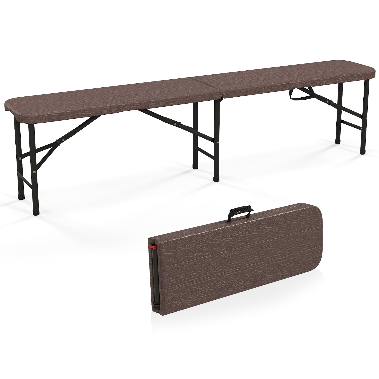 6 Feet Folding HDPE Bench with 1320 LBS Capacity and Handle Lock, Brown Outdoor Benches at Gallery Canada