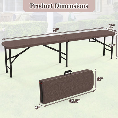 6 Feet Folding HDPE Bench with 1320 LBS Capacity and Handle Lock, Brown Outdoor Benches at Gallery Canada
