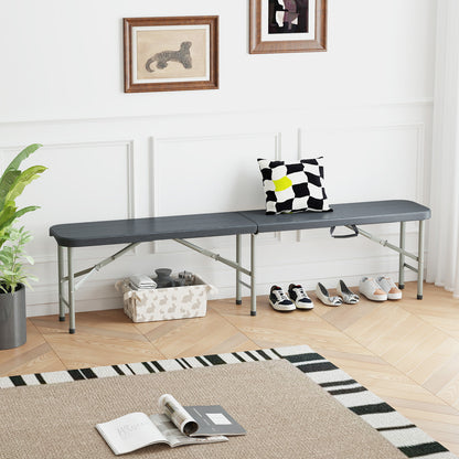 6 Feet Folding HDPE Bench with 1320 LBS Capacity and Handle Lock, Gray Outdoor Benches at Gallery Canada