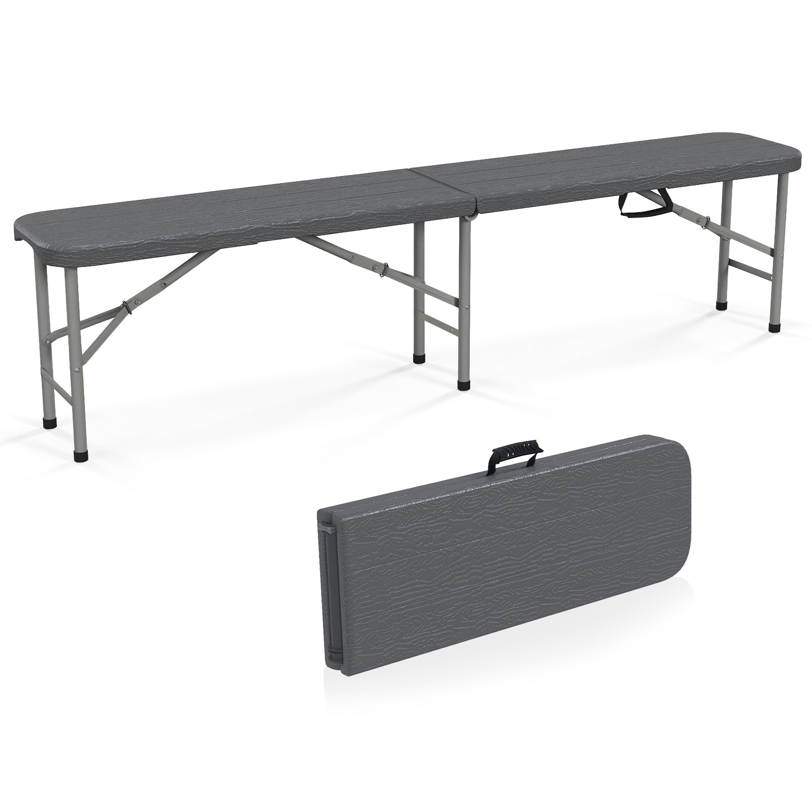 6 Feet Folding Bench, 1320 LBS Capacity, Handle Lock, Gray Outdoor Benches at Gallery Canada