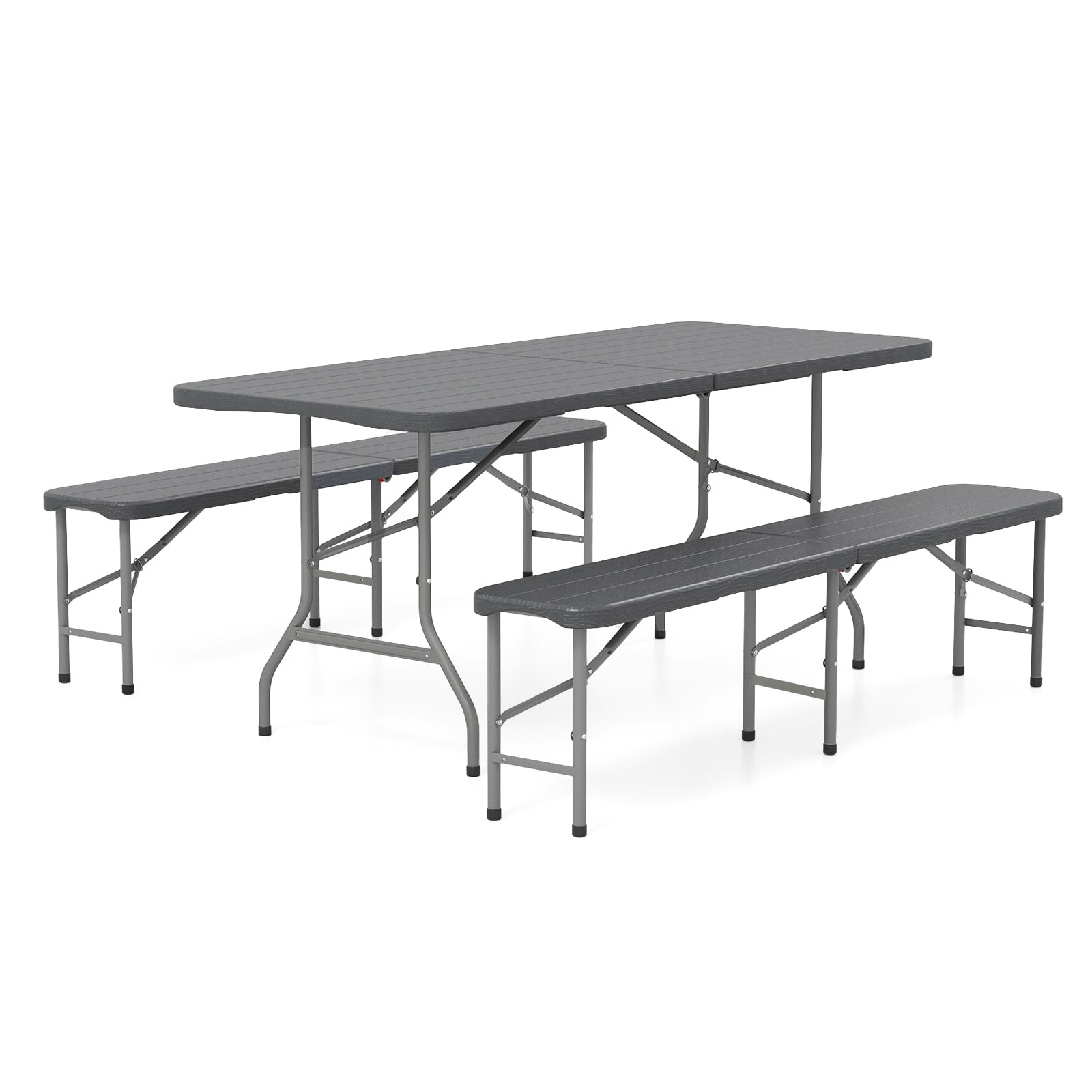 6 Feet Folding HDPE Bench with 1320 LBS Capacity and Handle Lock, Gray Outdoor Benches at Gallery Canada