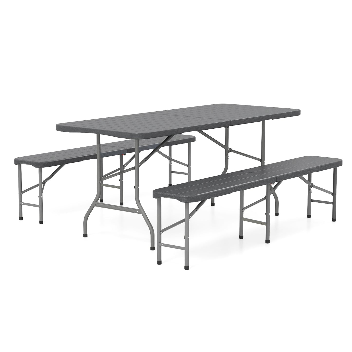 6 Feet Folding HDPE Bench with 1320 LBS Capacity and Handle Lock, Gray Outdoor Benches at Gallery Canada