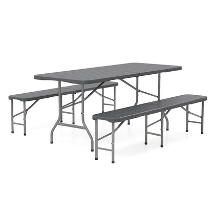 6 Feet Folding HDPE Bench with 1320 LBS Capacity and Handle Lock, Gray Outdoor Benches at Gallery Canada