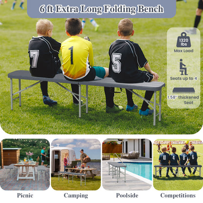 6 Feet Folding HDPE Bench with 1320 LBS Capacity and Handle Lock, Gray Outdoor Benches at Gallery Canada