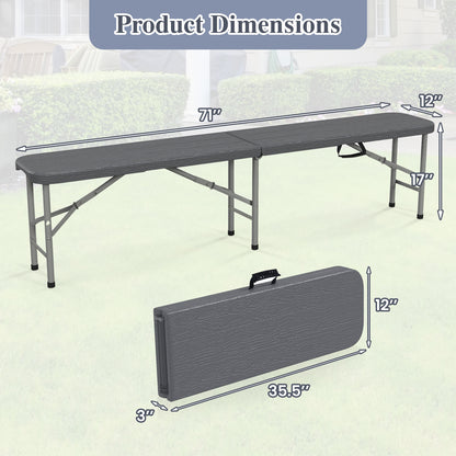 6 Feet Folding HDPE Bench with 1320 LBS Capacity and Handle Lock, Gray Outdoor Benches at Gallery Canada