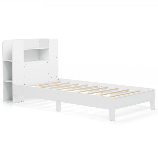 Twin Size Wooden Platform Bed Frame, Bookcase Headboard, White Toddler Beds White at Gallery Canada