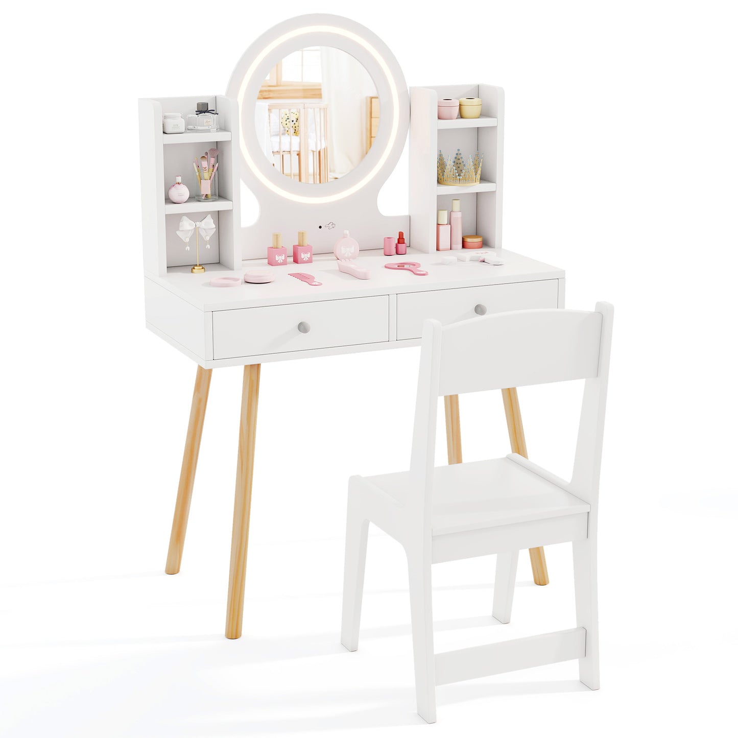 Kids Vanity Set With Lighted Mirror, Storage Drawers, White Kids Vanities at Gallery Canada