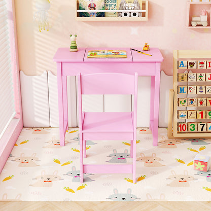 2-in-1 Kids Vanity Makeup Table and Chair Set with Flip Top Mirror, Pink Play Kitchen Sets at Gallery Canada
