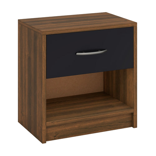 Bedside Table Nightstand with Drawer and Open Storage Shelf, Brown