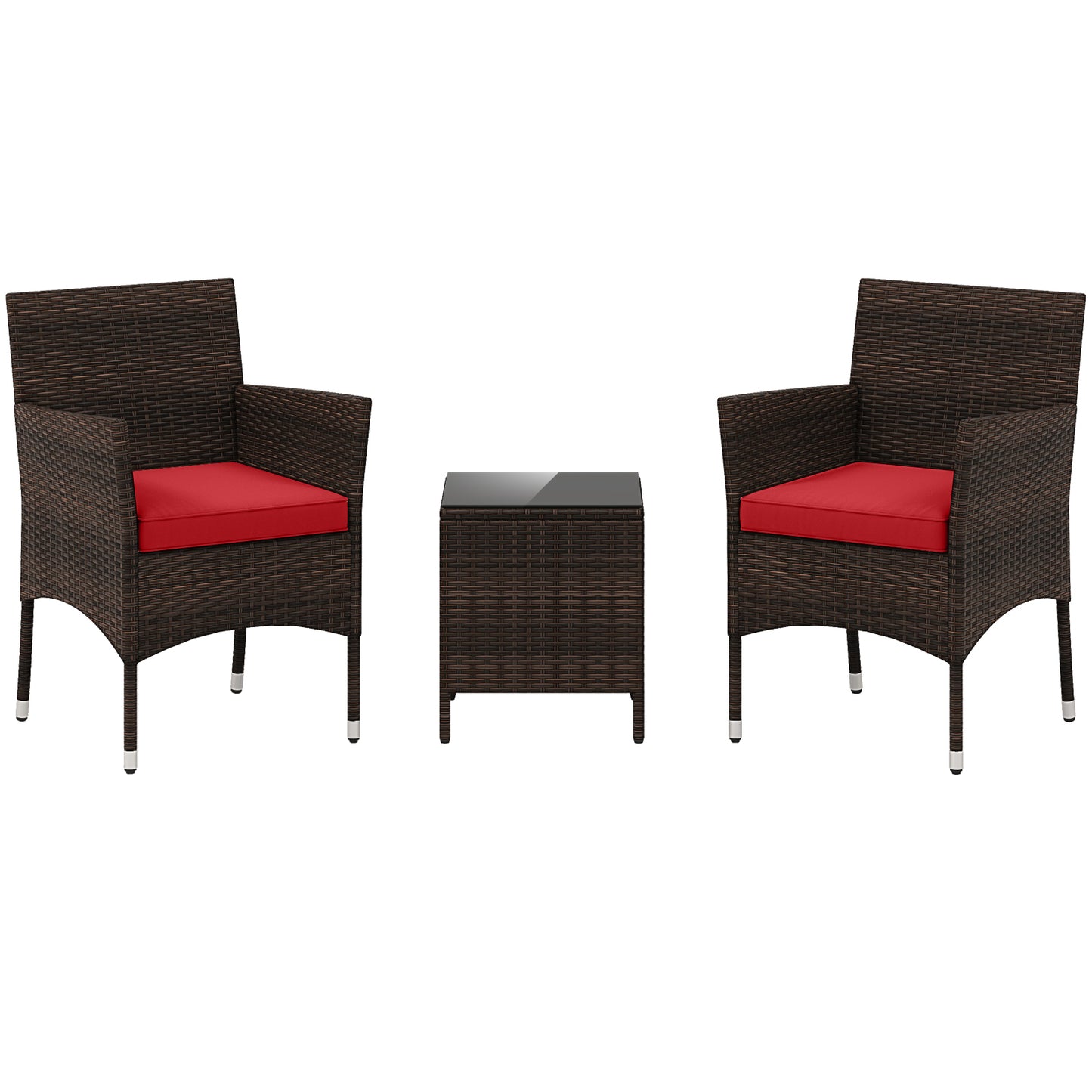3 Piece Outdoor Conversation Set, Cushioned Seat, Glass Tabletop, Red Patio Conversation Sets Red at Gallery Canada