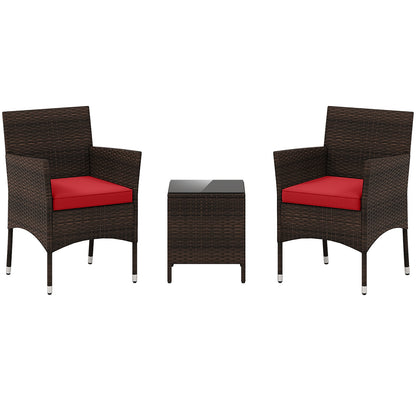 3 Piece Outdoor Conversation Set, Cushioned Seat, Glass Tabletop, Red Patio Conversation Sets Red at Gallery Canada