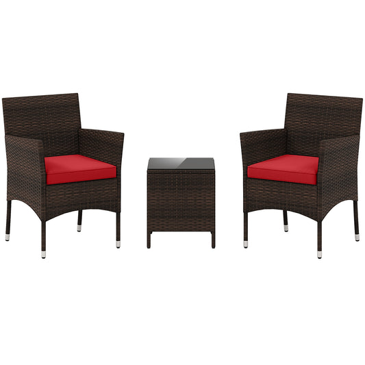 3 Piece Outdoor Conversation Set, Cushioned Seat, Glass Tabletop, Red Patio Conversation Sets Red at Gallery Canada