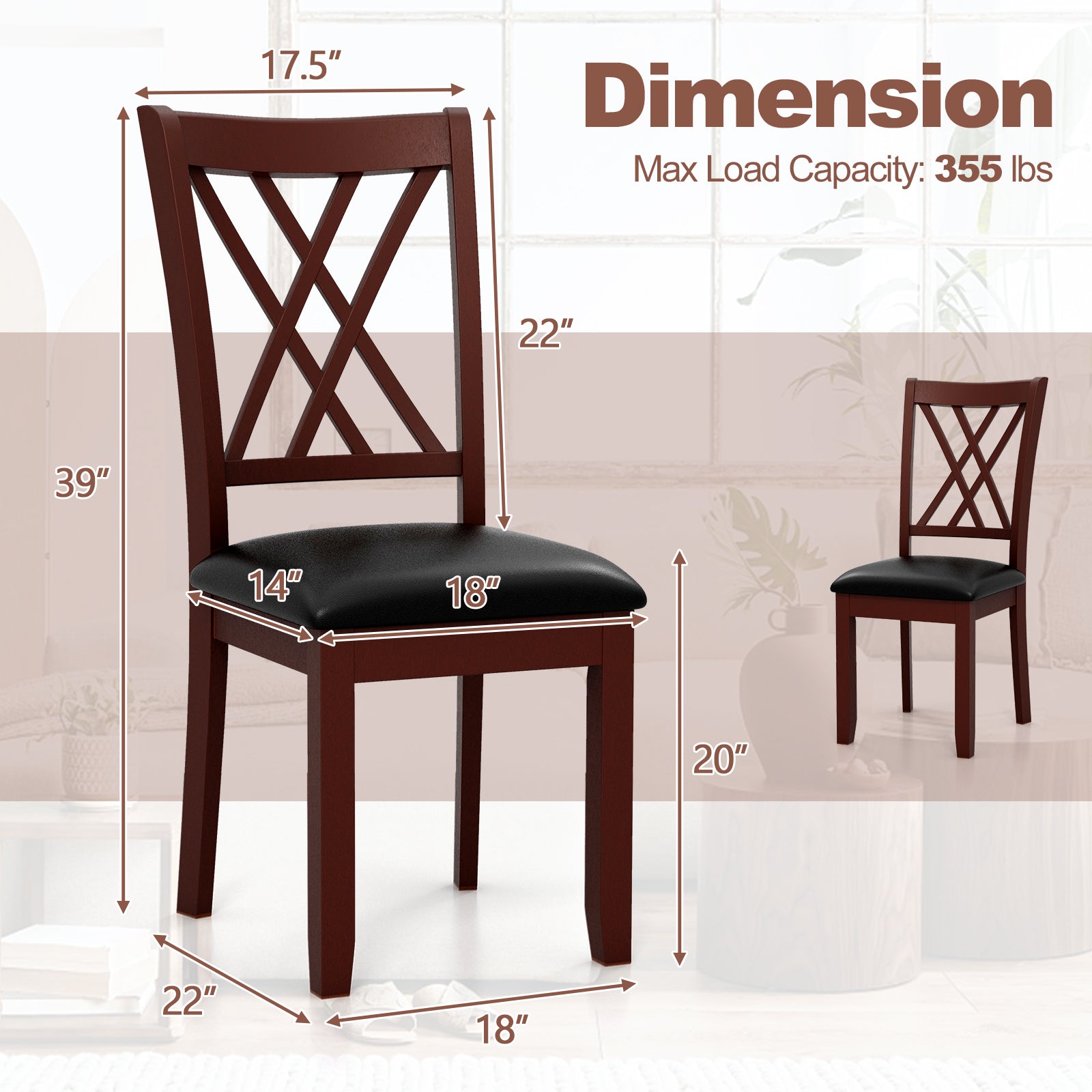 Set Of 2 Dining Chairs, With Backrest And Padded Seat, Brown Dining Chairs at Gallery Canada