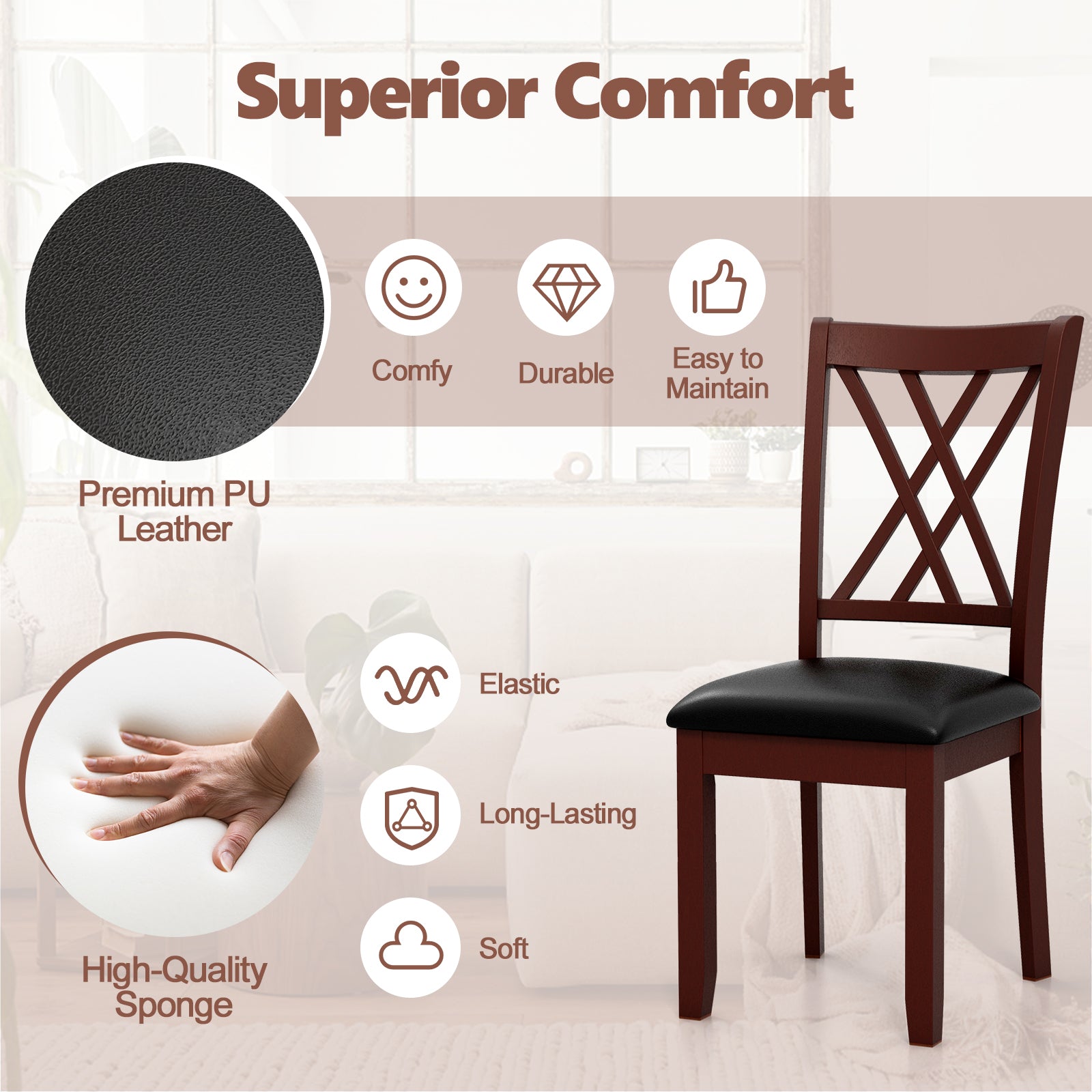 Set Of 2 Dining Chairs, With Backrest And Padded Seat, Brown Dining Chairs at Gallery Canada