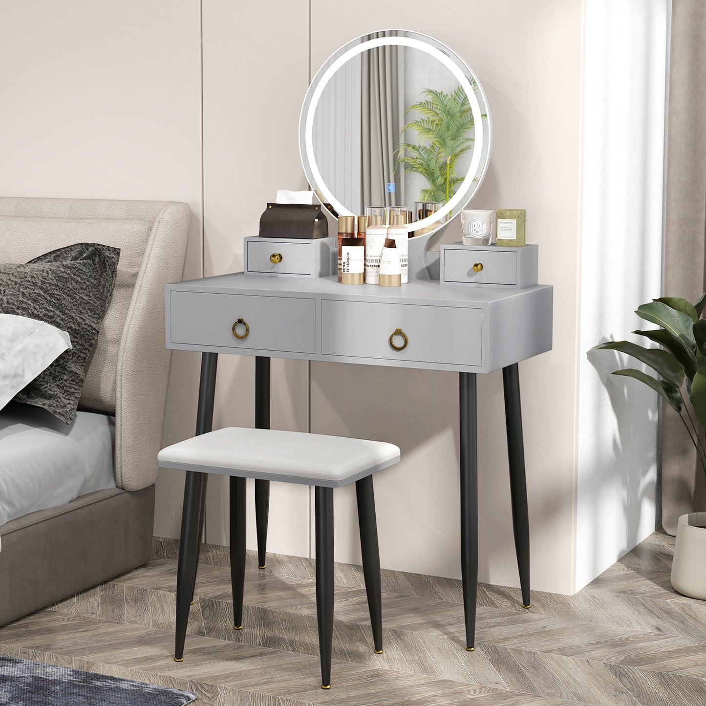 Vanity Table Set with Mirror, Gray Makeup Vanities at Gallery Canada