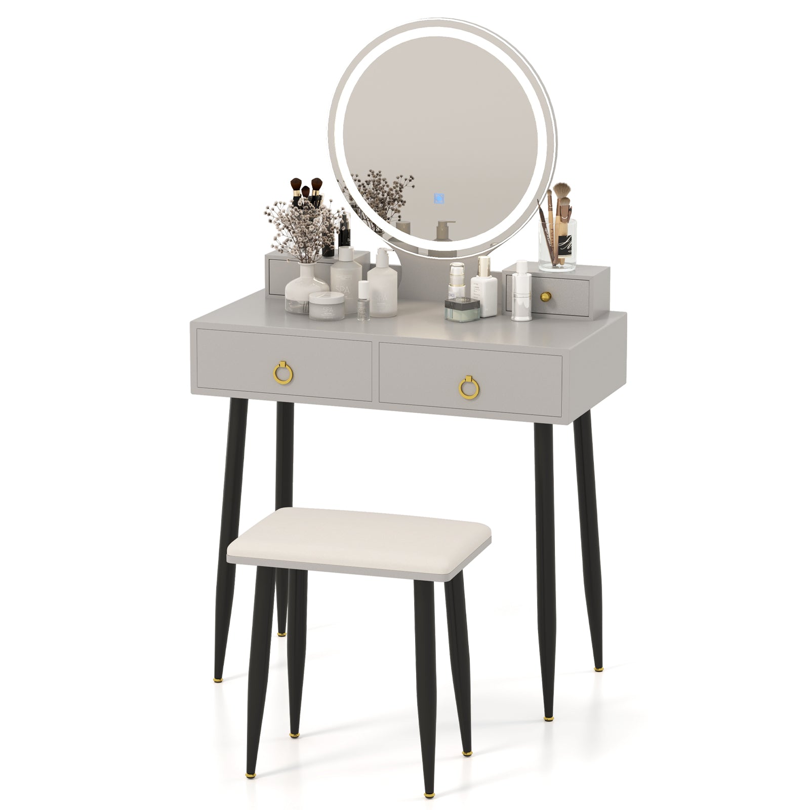 Vanity Table Set With Mirror, Gray Makeup Vanities Gray at Gallery Canada