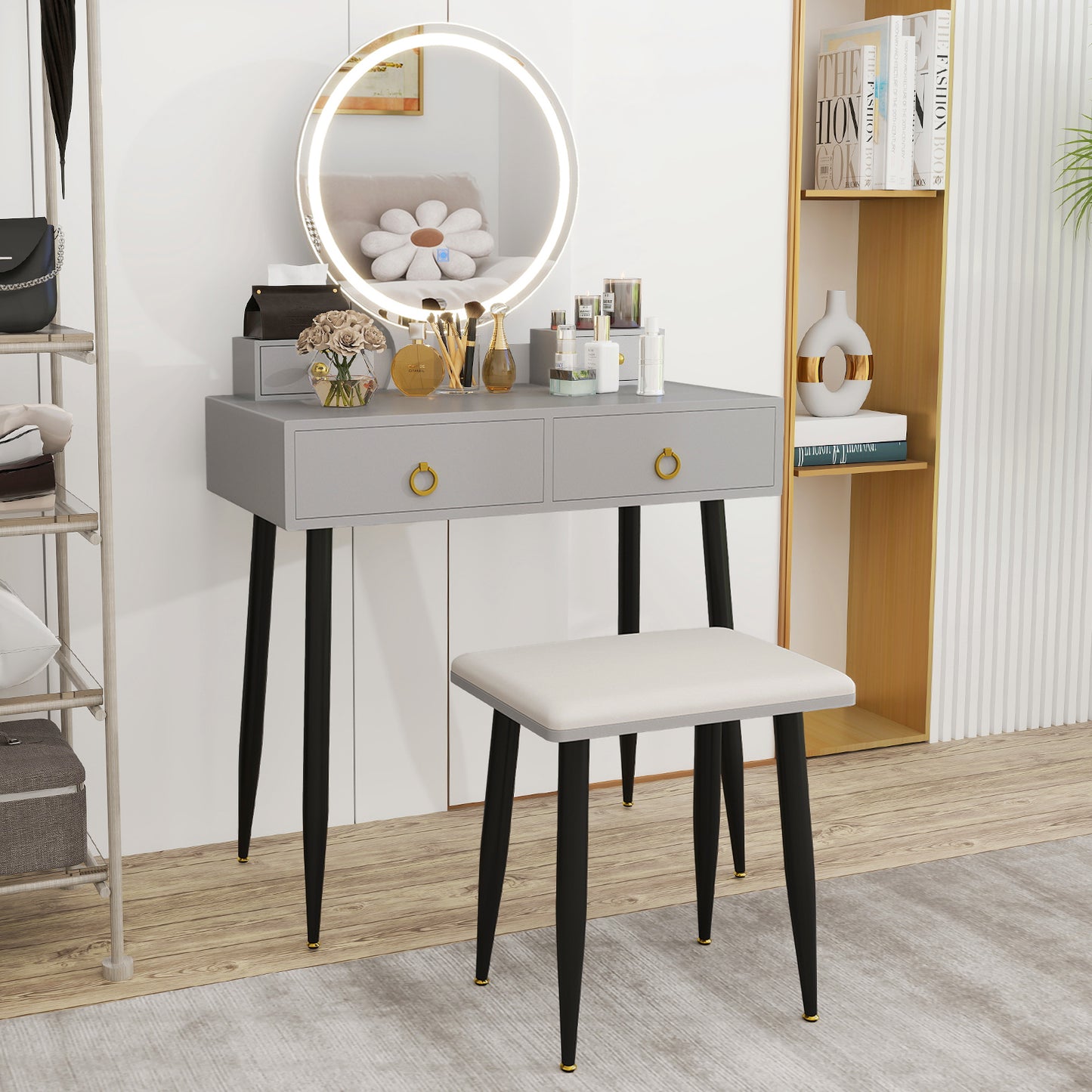 Vanity Table Set with Mirror, Gray Makeup Vanities at Gallery Canada