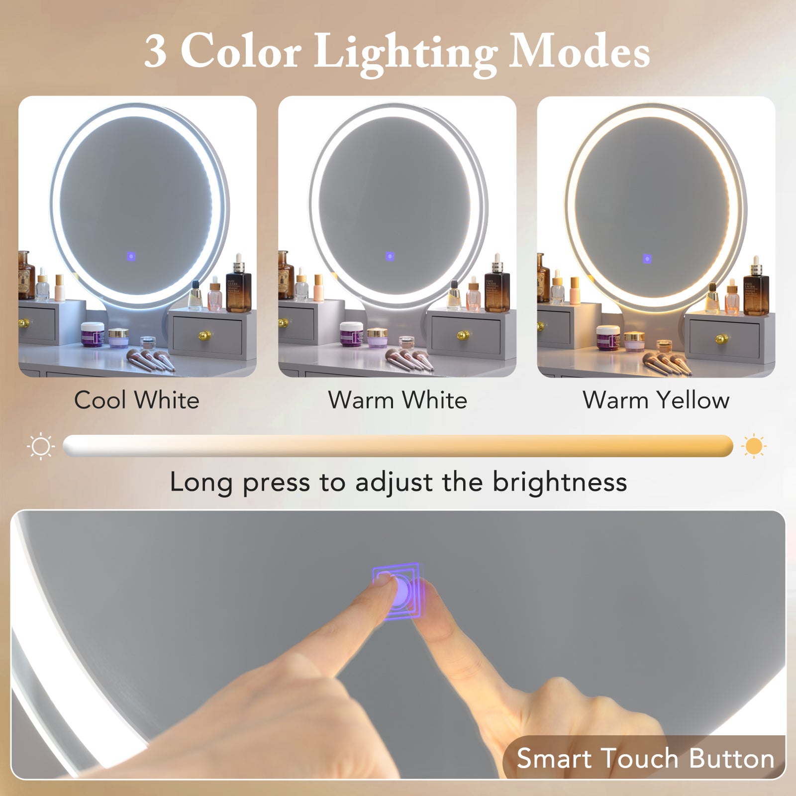 Vanity Table Set with Mirror, Gray Makeup Vanities at Gallery Canada