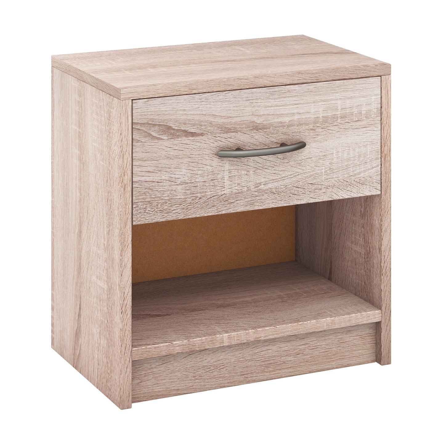 Bedside Table Nightstand with Drawer and Open Storage Shelf, Natural Nightstands at Gallery Canada