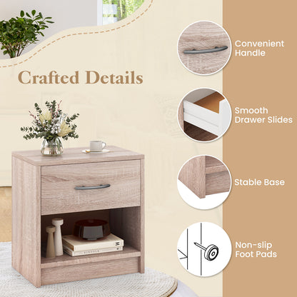 Bedside Table Nightstand with Drawer and Open Storage Shelf, Natural Nightstands at Gallery Canada