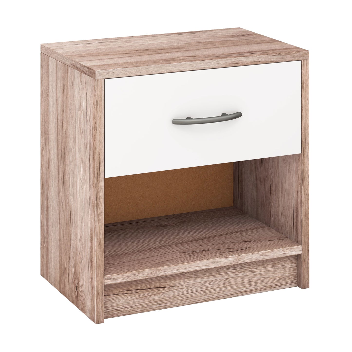Bedside Table Nightstand with Drawer and Open Storage Shelf, Oak Nightstands at Gallery Canada