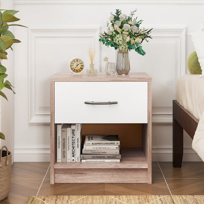 Bedside Table Nightstand with Drawer and Open Storage Shelf, Oak Nightstands at Gallery Canada