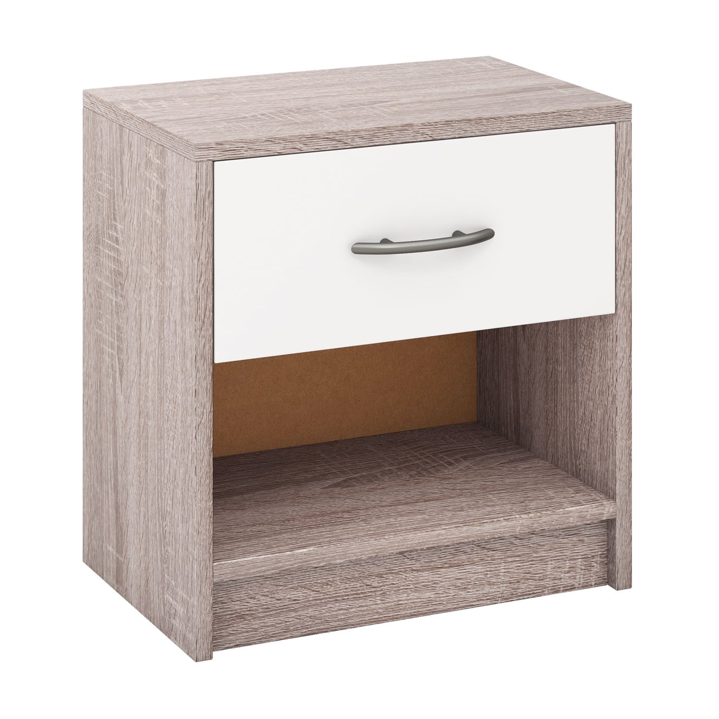 Bedside Table Nightstand with Drawer and Open Storage Shelf, Light Gray Nightstands at Gallery Canada