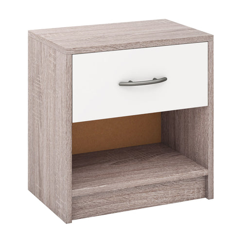 Bedside Table Nightstand with Drawer and Open Storage Shelf, Light Gray