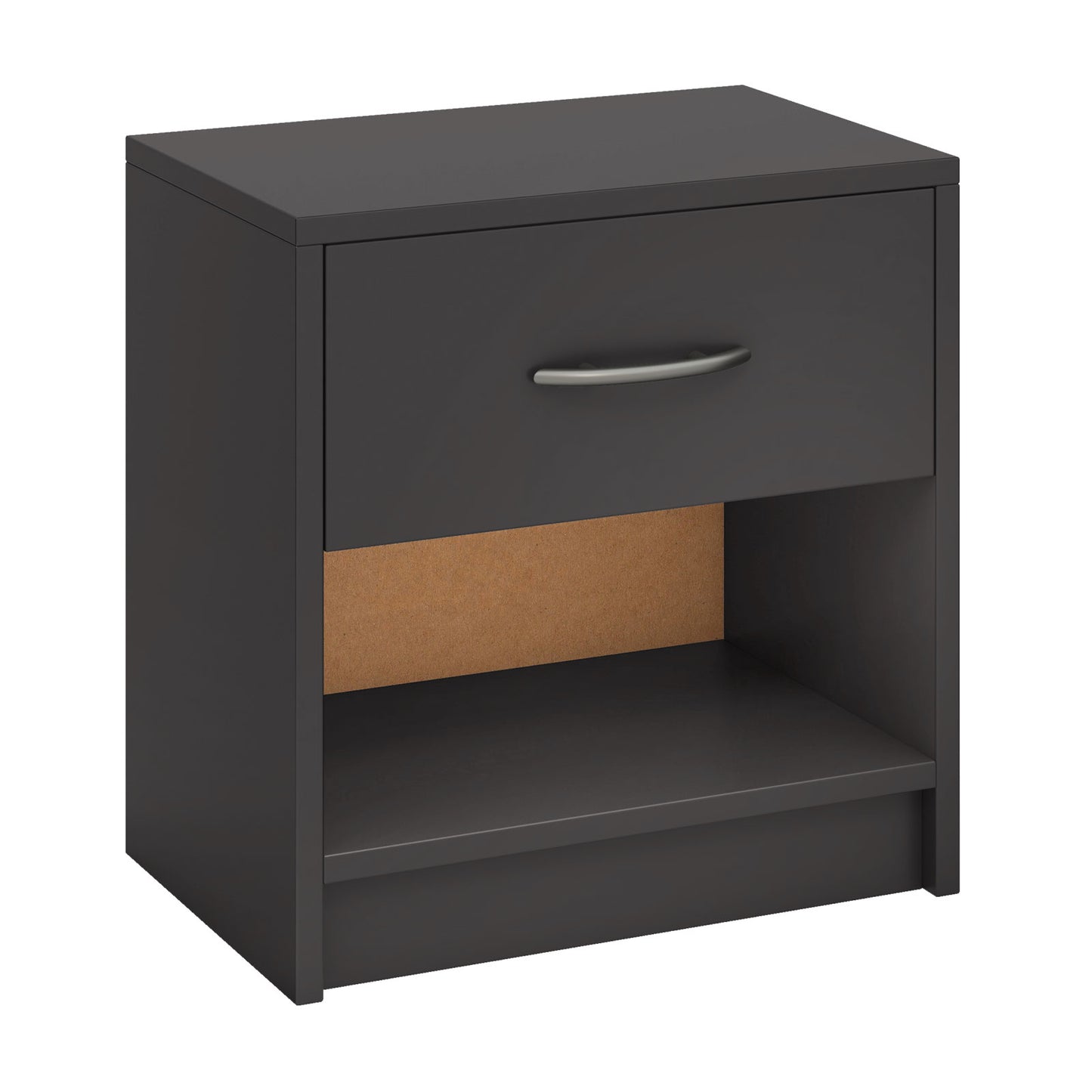 Bedside Table Nightstand with Drawer and Open Storage Shelf, Gray Nightstands at Gallery Canada