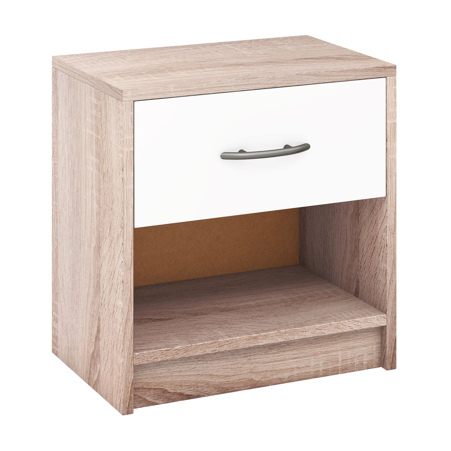 Bedside Table Nightstand with Drawer and Open Storage Shelf Nightstands Brown, Natural, White, Gray, Oak, Light Gray at Gallery Canada