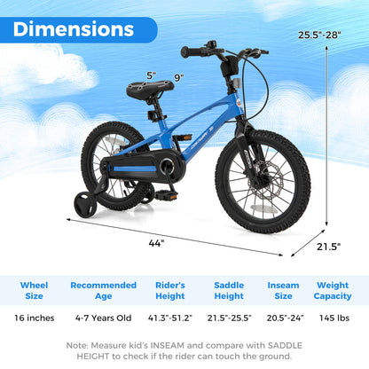 16 Inch Kids Bike Magnesium Alloy Training Bicycle Adjustable for 4 to 7 Years Old-16 inches, Blue Kids Bike at Gallery Canada