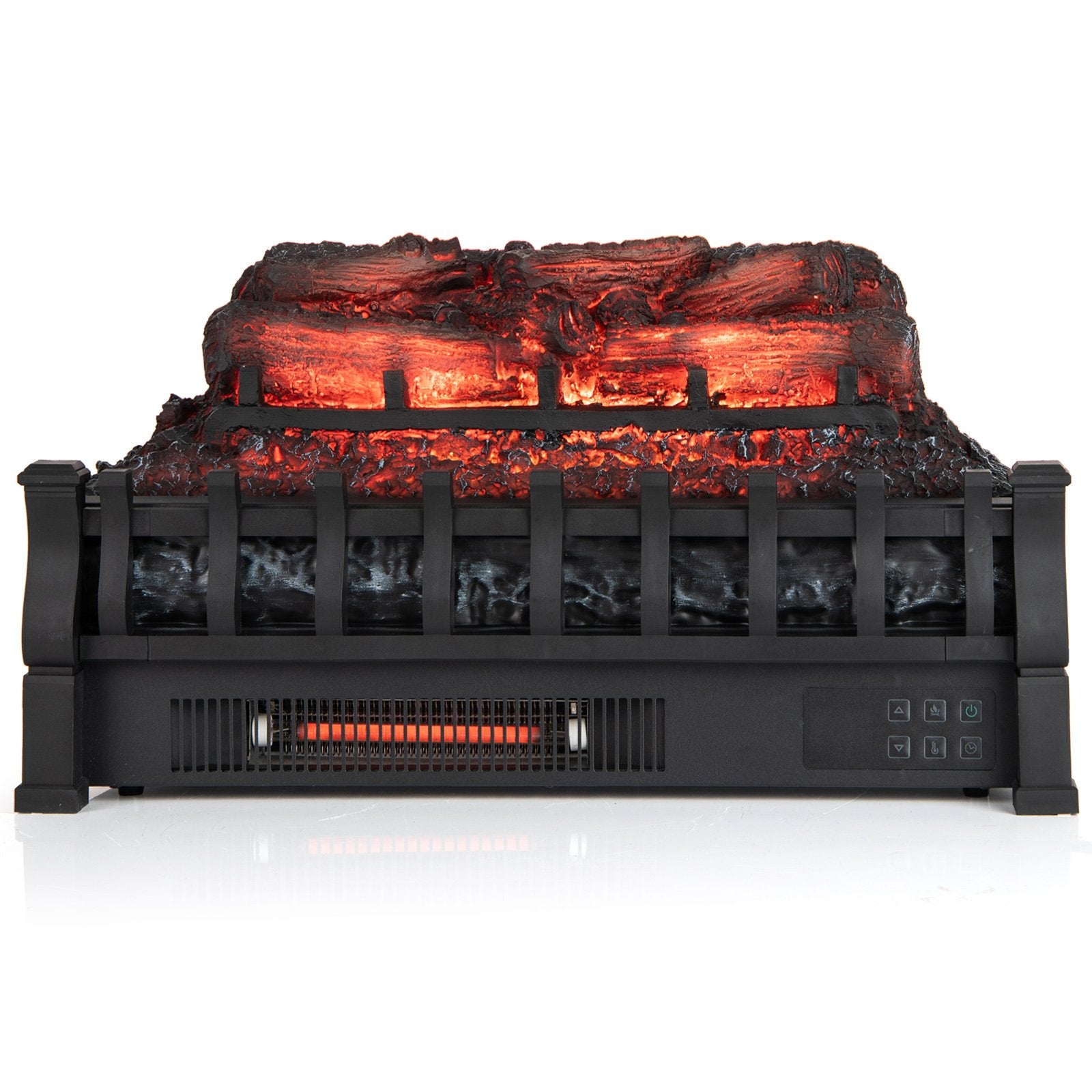 23 Inch Infrared Quartz Electric Fireplace Pinewood Log Heater with Adjustable Flame, Black Fireplaces at Gallery Canada