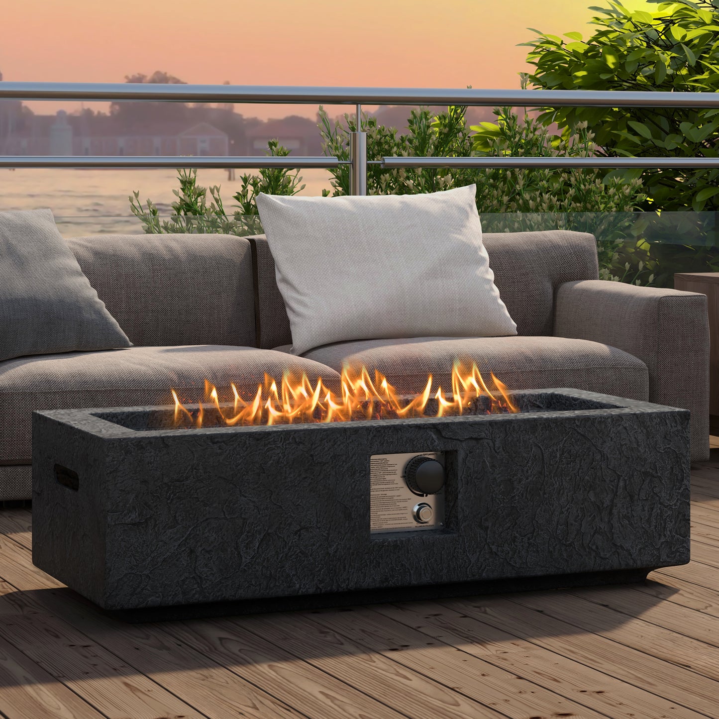42.5 Inch 50000 BTU Fire Pit Table Set with Stainless Steel Burner, Gray Fire Pit Tables at Gallery Canada
