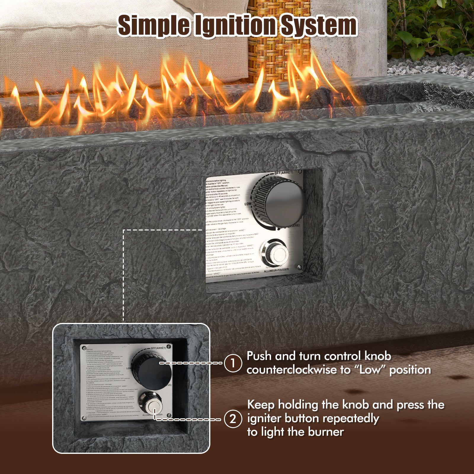 42.5 Inch 50000 BTU Fire Pit Table Set with Stainless Steel Burner, Gray Fire Pit Tables at Gallery Canada