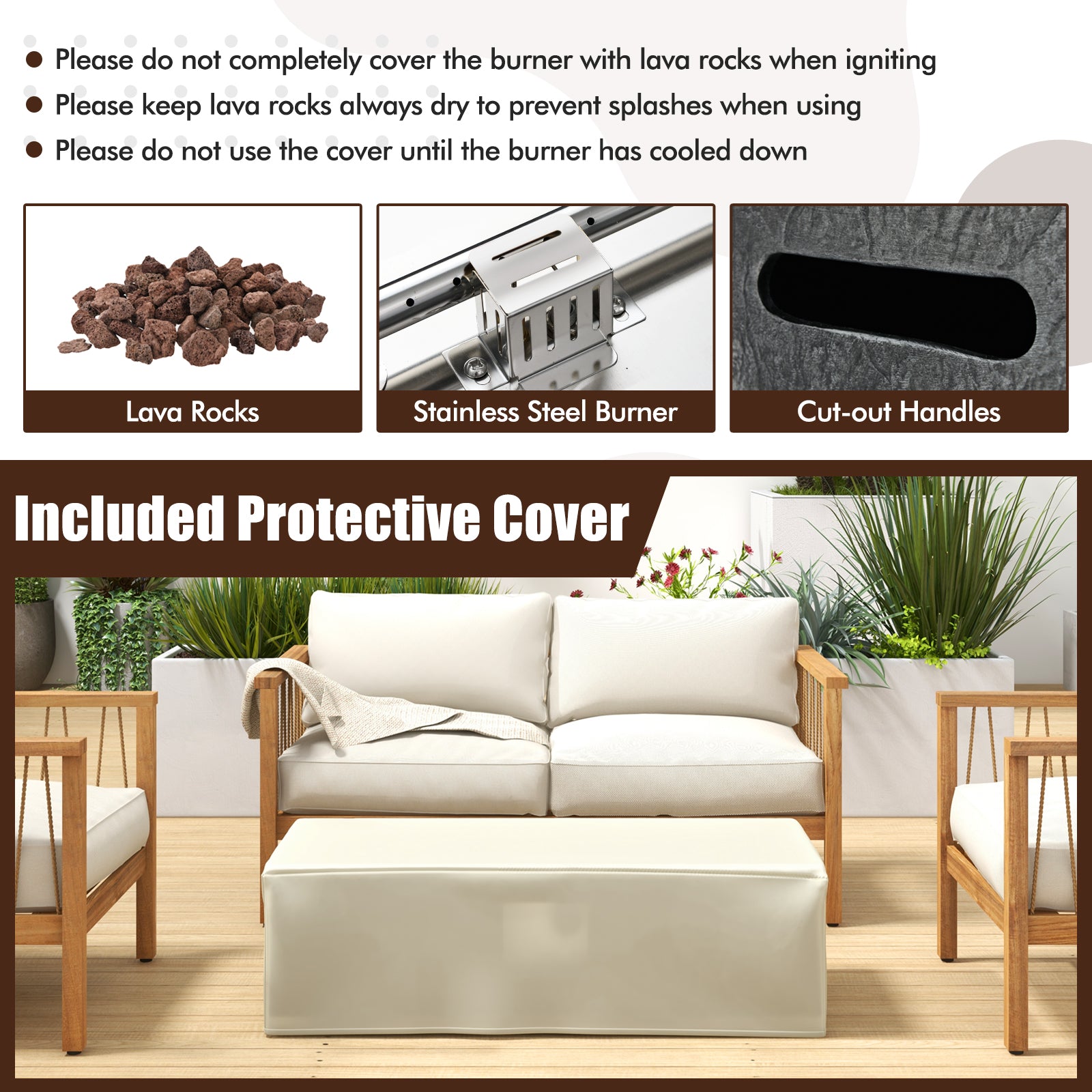 42.5 Inch 50000 BTU Fire Pit Table Set with Stainless Steel Burner, Gray Fire Pit Tables at Gallery Canada