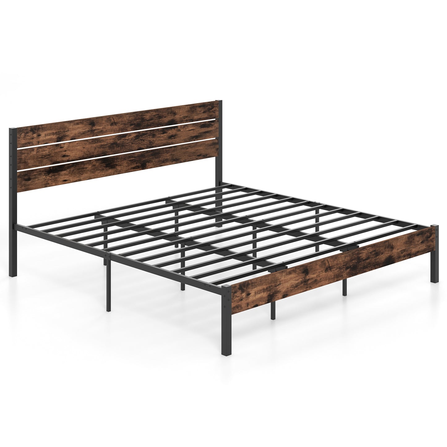 King Size Bed Frame, High Headboard, Mute Bar, Rustic Brown Simple Bed Frame Rustic Brown at Gallery Canada