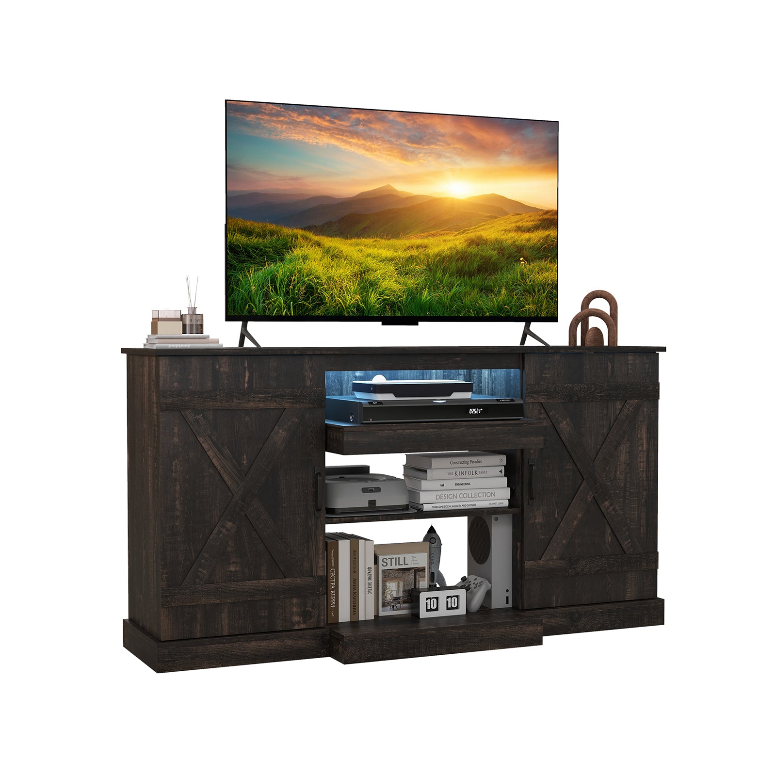58 Inches TV stand for TVs up to 65 Inches with 20 Color Led Lights, Coffee Entertainment Centers & TV Stands at Gallery Canada