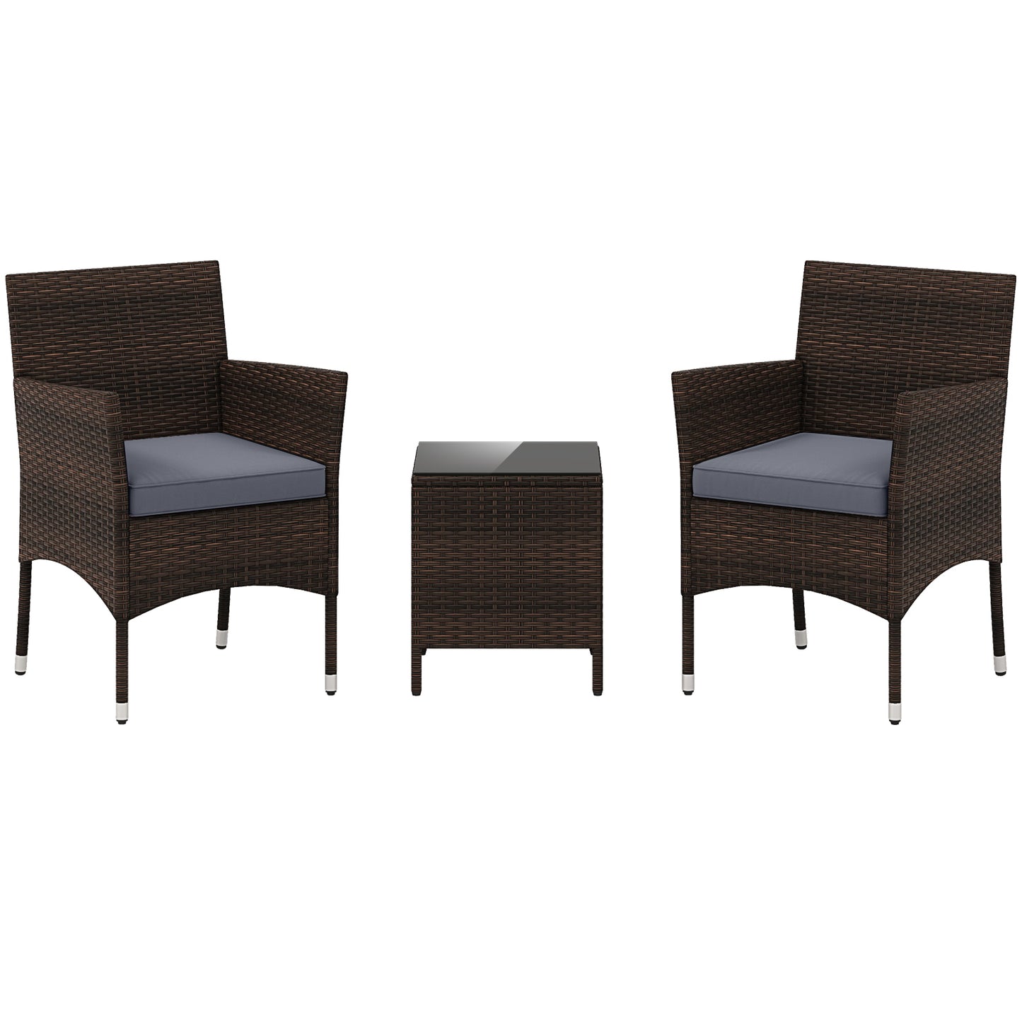 3 Pieces Outdoor Conversation Set with Cushioned Seat and Glass Tabletop, Gray Patio Conversation Sets at Gallery Canada