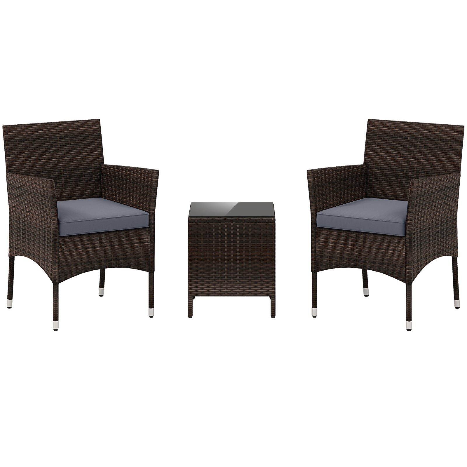 3 Pieces Outdoor Conversation Set with Cushioned Seat and Glass Tabletop, Gray Patio Conversation Sets at Gallery Canada