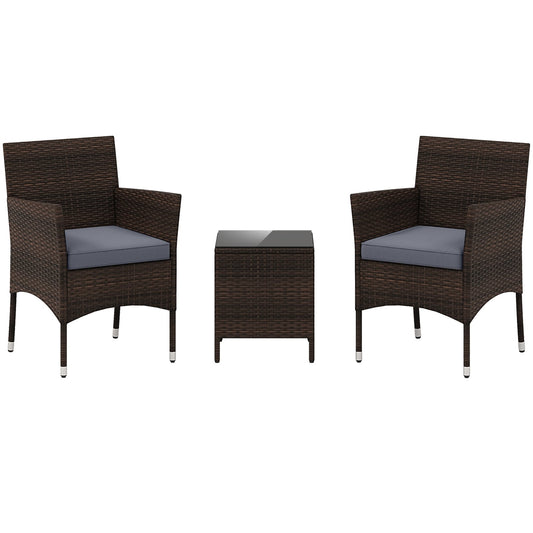 3 Piece Outdoor Conversation Set, Cushioned Seat, Glass Tabletop, Gray Patio Conversation Sets Gray at Gallery Canada