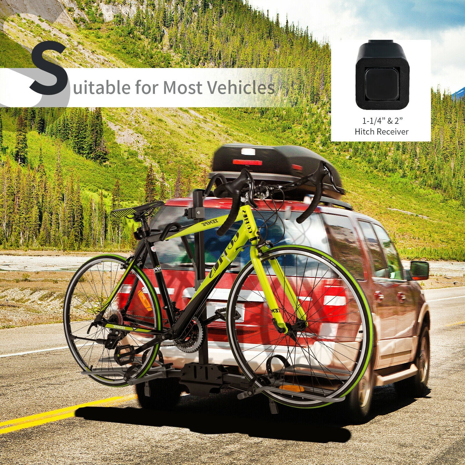 2-Bike Hitch Mount Bike Rack, 1-1/4 Inch or 2 Inch Receiver, Black Garages at Gallery Canada