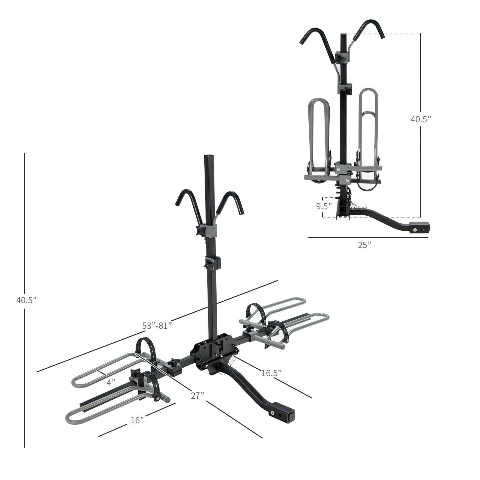 2-Bike Hitch Mount Bike Rack, 1-1/4 Inch or 2 Inch Receiver, Black Garages at Gallery Canada