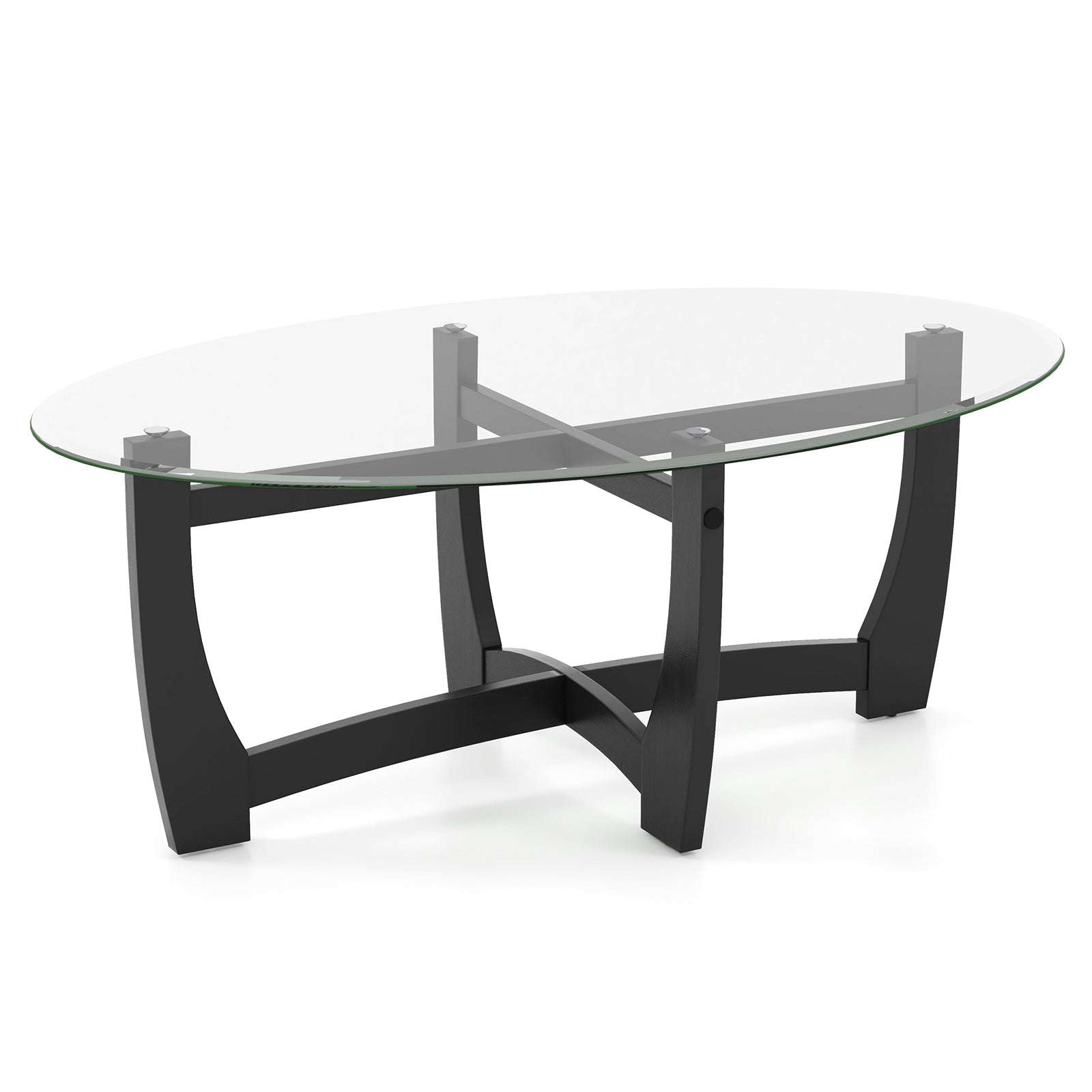 Oval Coffee Table with Tempered Glass Tabletop and Rubber Wood Legs, Black Coffee Tables Black at Gallery Canada